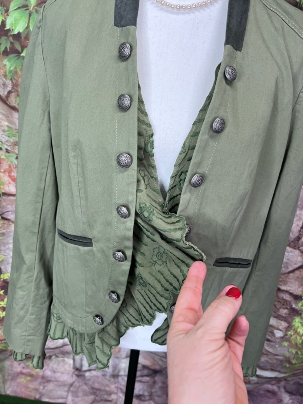 SUNDANCE Olive Ruffle Trim Boho Embroidery Military/Band Jacket, S - Picture 3 of 13